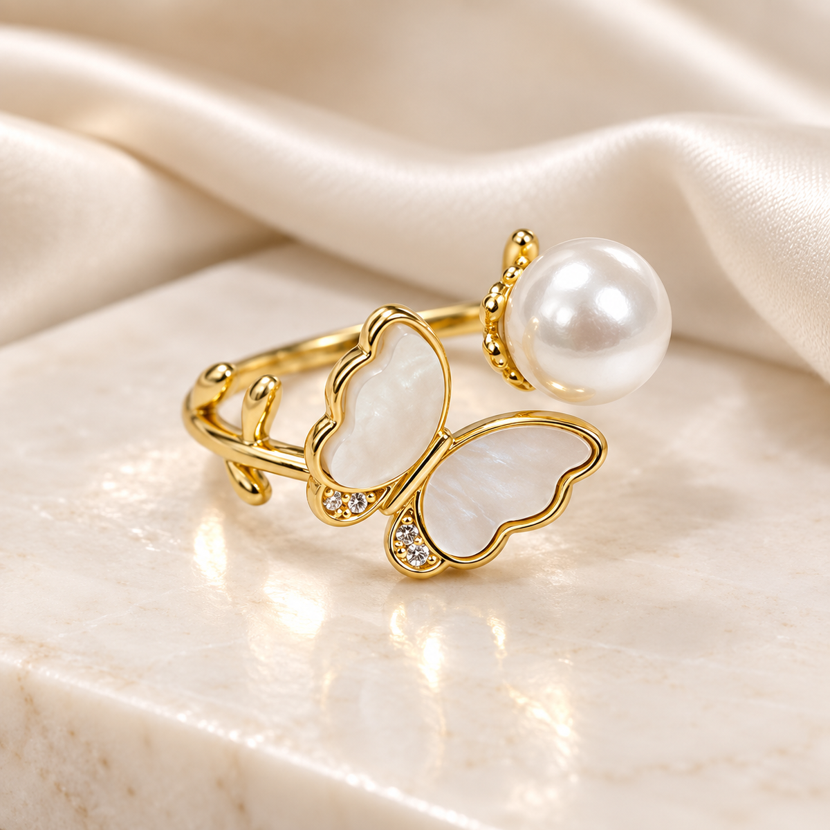 Butterfly Pearl Statement Ring for Women