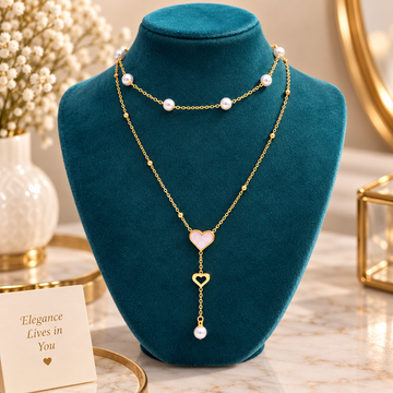 t Pearl Heart Layered Necklace for Women