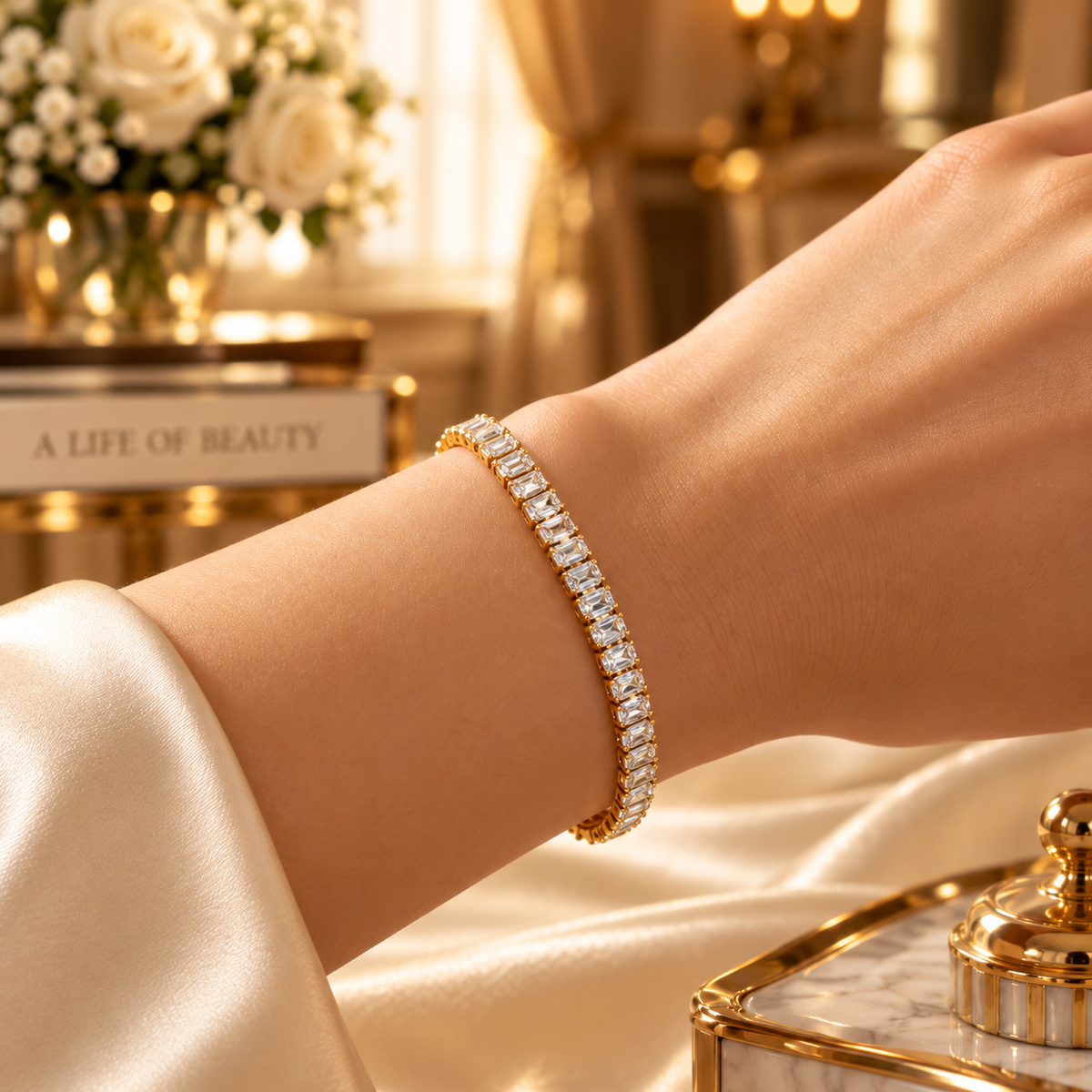 Gold-Tone Crystal Tennis Bracelet for Women