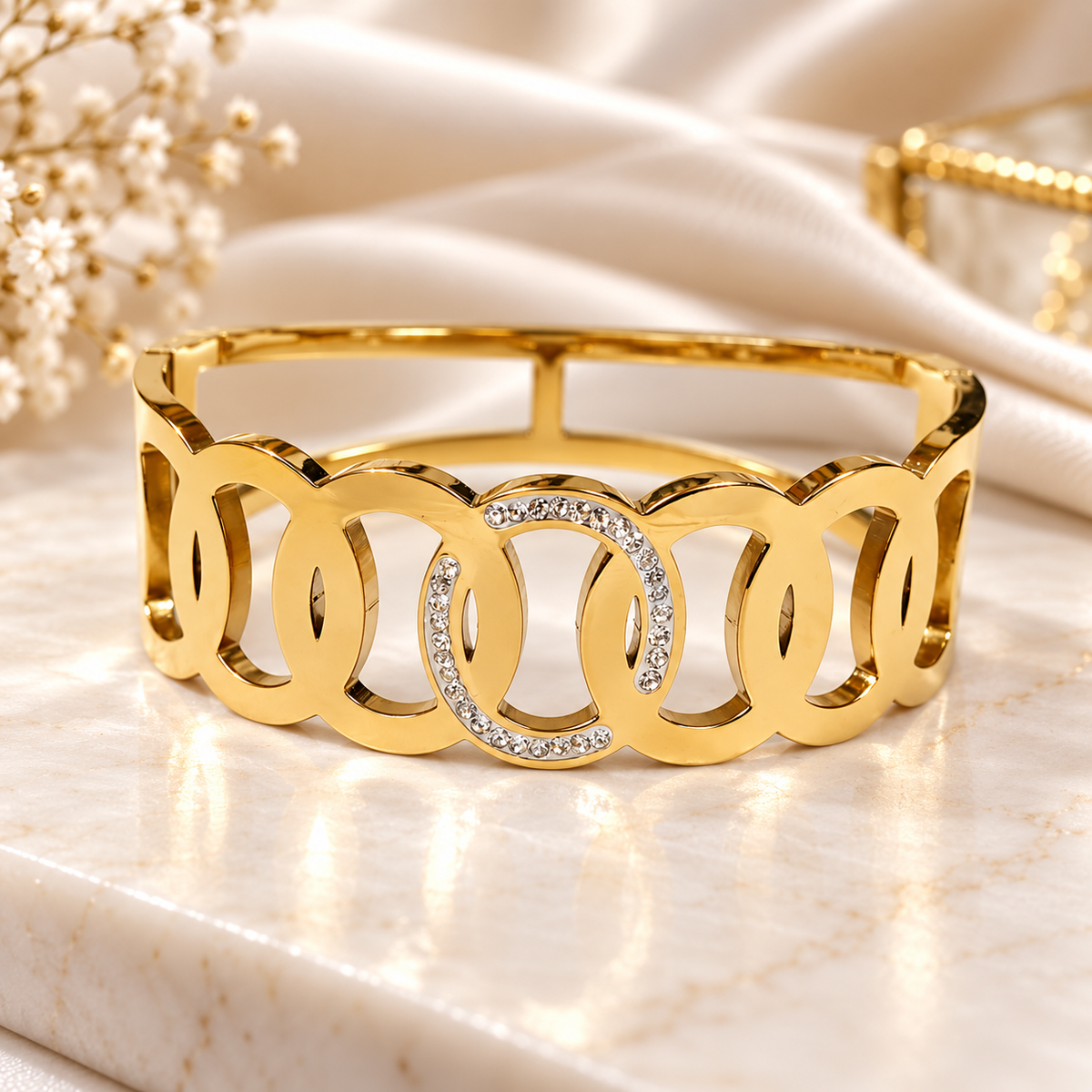 Gold-Tone Crystal Cuff Bracelet for Women